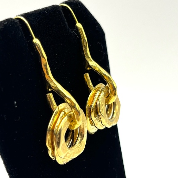 Gold Geometric Minimalist Earrings Shepards Hooks Quality Circular Gold Tone - Picture 3 of 13